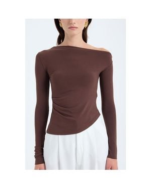 Monlicia Aura One-Shoulder Draped Stretch Top - Brown