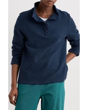 Seasalt Cornwall Last Boat Organic Cotton Half Placket Sweatshirt - Blue