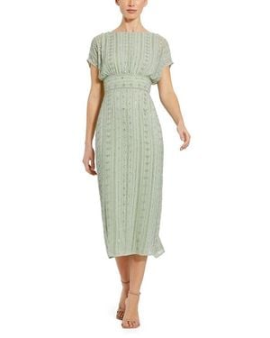 Mac Duggal Beaded Cap Sleeve Column Midi Dress - Green