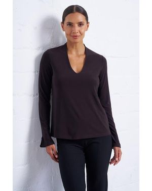 Franne Golde Luxe Stretch Long Sleeve V-Neck Top - Blue