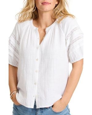 Tommy Bahama Lace Inset Cotton Gauze Button-Up Shirt - White