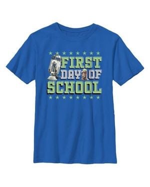 Star Wars: The Mandalorian Boy's Star Wars The Mandalorian Metallic First Day Of School Graphic T-Shirt - Blue
