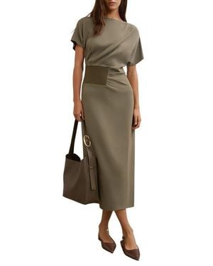 Reiss Etta Rib Detail Drape Dress - Green