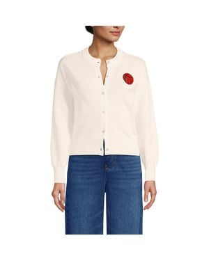 Lands' End Cotton Embellished Cardigan Sweater - White