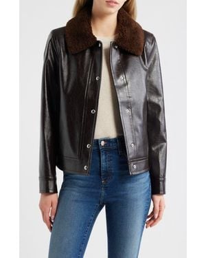 Sam Edelman Slim Fit Faux Leather Jacket With Faux Fur Collar - Black