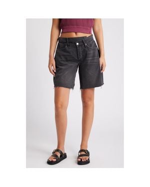 Free People Boomerang Long Denim Shorts - Black