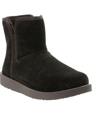 Revitalign Fireside Faux Fur Lined Leather Bootie Slipper - Black