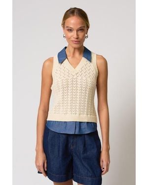 Central Park West Hazel Pointelle Stitch Halter Twofer - Blue