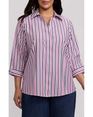 Foxcroft Taylor Stripe Cotton Button-Up Shirt - Red