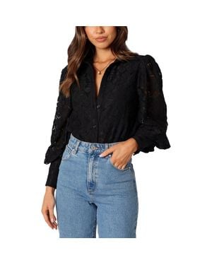 Petal & Pup Tadeo Floral Lace Button-Up Shirt - Black