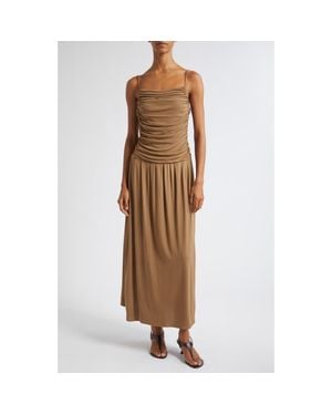 Kallmeyer Reese Ruched Sleeveless Maxi Dress - Natural
