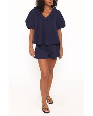 Petal & Pup Felicity Cotton Gauze Shirt & Shorts Set - Blue