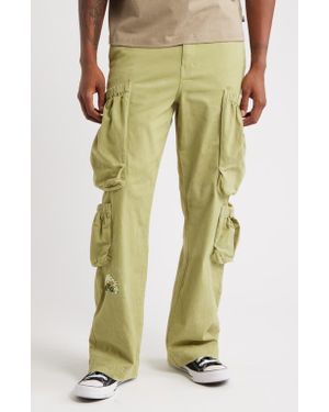 Honor The Gift Wide Leg Cotton Twill Cargo Pants - Green