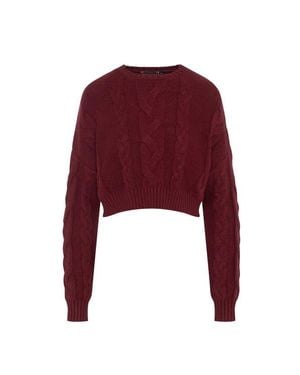 NVCLEAR Braided Knit Long Sleeve Ribbed Trim Sweater - Red