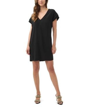 Trina Turk Sadora V Neck Pleated Sleeve Dress - Black