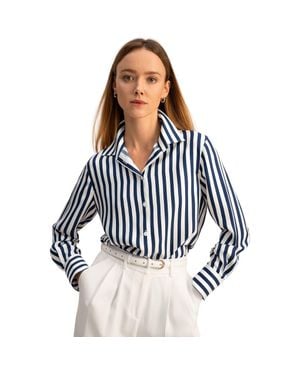 LILYSILK Classic Striped Silk Shirt - Blue