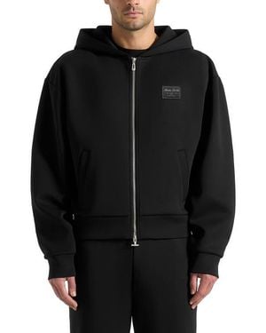 Manière De Voir Ray Neoprene Cropped Zip Hoodie - Black