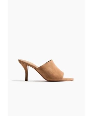 H&M Heeled Leather Sandals - Natural