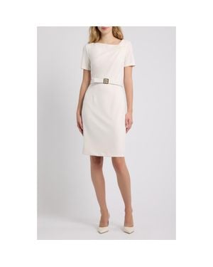 Anne Klein Asymmetric Neck Scuba Crepe Sheath Dress - White