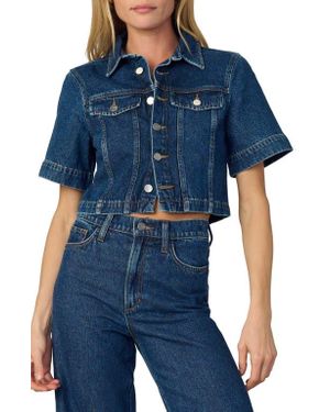 Joe's Jeans Short Sleeve Crop Denim Trucker Shirt - Blue