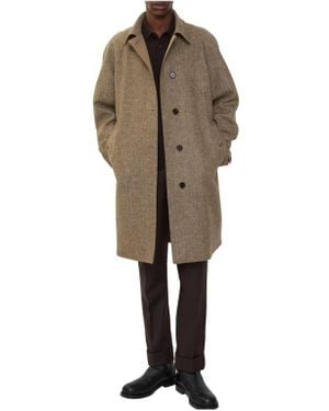 Burberry Long Reversible Herringbone Wool Car Coat - Natural