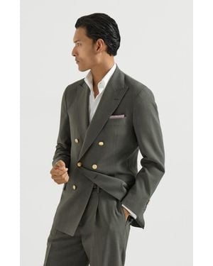 Brunello Cucinelli Virgin Wool Canvas One-And-A-Half Breasted Deconstructed Blazer With Metal Buttons - Multicolor