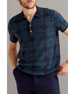 Billy Reid Tile Jacquard Polo Sweater - Blue