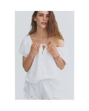 H&M Puff-Sleeved Linen-Blend Blouse - White