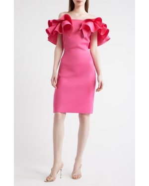 Anne Klein Ruffle Off The Shoulder Scuba Crepe Cocktail Dress - Pink