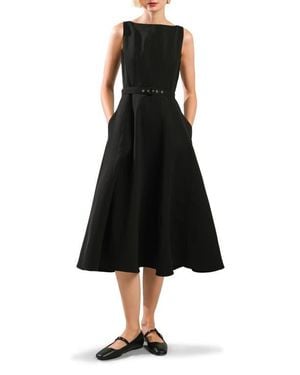 FREEMARKET Seamed Sleeveless Belted Fit & Flare Dress - Black