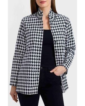 Foxcroft Carolina Houndstooth Print Cotton Button-Up Shirt - Blue