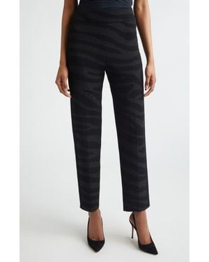 St. John Isabel Metallic Zebra Jacquard Santa Roma Knit Pants - Black