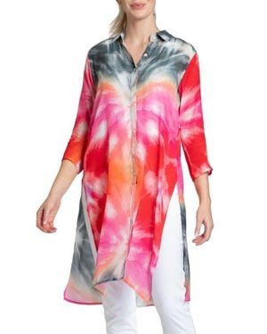 Apny Tie Dye Chiffon Button-Up Tunic - Red