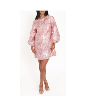 Petal & Pup Treloar Balloon Sleeve Metallic Jacquard Minidress - Pink