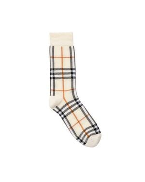 Burberry Check Cotton Nylon Blend Socks - White