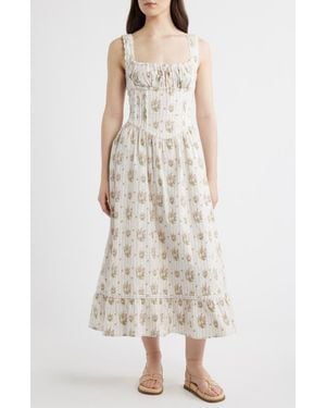 BDG Gabriette Floral Tie Front Maxi Dress - White