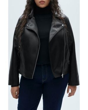 Mango Faux Leather Moto Jacket - Black