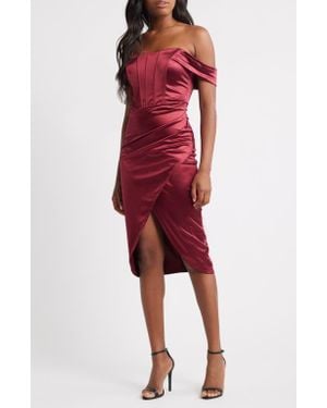 Emerald Sundae Off The Shoulder Satin Midi Dress - Red