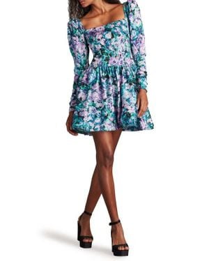 SHO by Tadashi Shoji Flora Jacquard Long Sleeve Fit & Flare Minidress - Blue