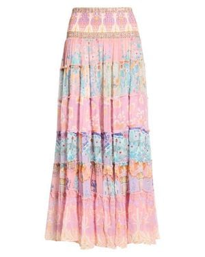 CAMILLA Gaudi Print Smocked Waist Tiered Silk Maxi Skirt