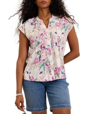 Tommy Bahama Floral Cross Stitch Embroidered Button-Up Top - White