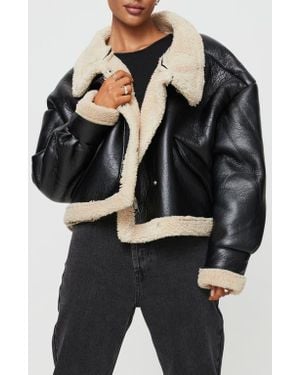 Princess Polly Kimmons Faux Leather Jacket With Faux Shearling Trim - Black