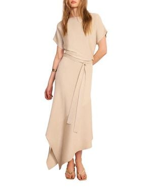 Mint Velvet Metallic Asymmetric Knit Midi Dress - Natural