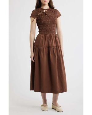 Damson Madder Ebba Cutout Detail Organic Cotton Dress - Brown