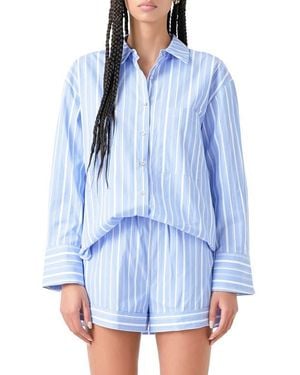 Grey Lab Oversize Stripe Long Sleeve Button-Up Shirt - Blue