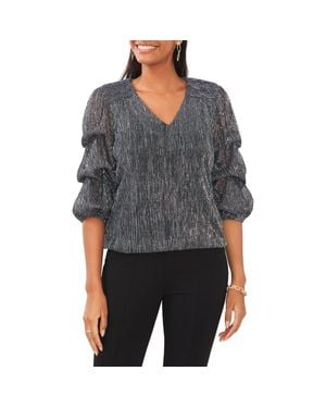 Chaus Metallic Lantern Sleeve Top - Gray