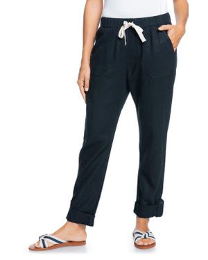 Roxy On The Seashore Tie Waist Linen Blend Pants - Blue