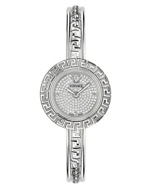 Versace La Greca Diamond Bracelet Watch, Leather Strap & Pendant Chain Gift Set, 28Mm - Metallic