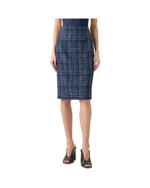 Akris Plaid Wool Blend Tweed Pencil Skirt - Blue