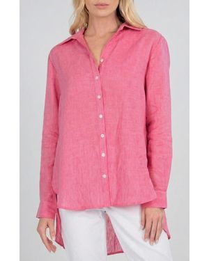 Apny Pleated Back Linen Button-Up Tunic - Pink